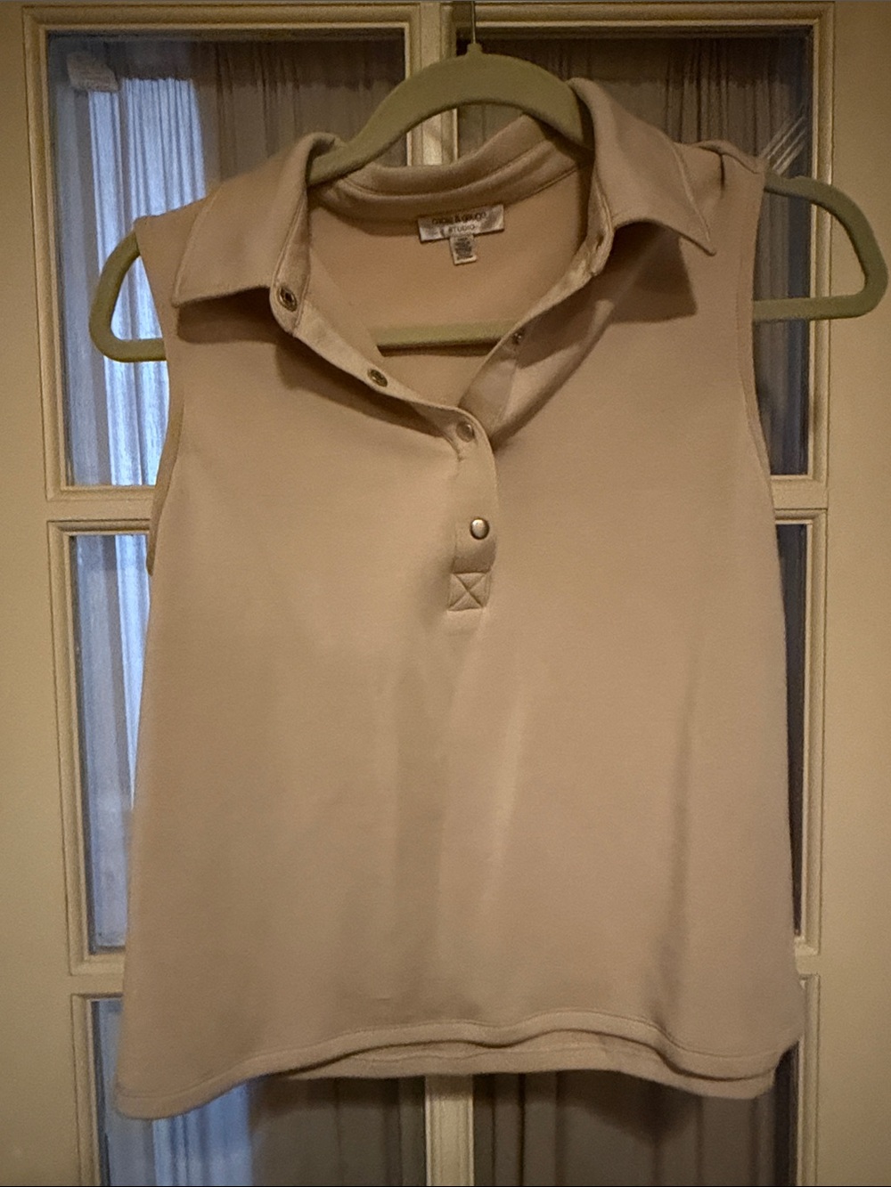 Caleb & Gauge Sleeveless Collared Tank Top in Light Beige